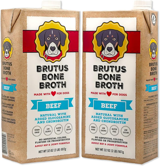 Beef Bone Broth for Dogs and Cats - All Natural Dog Bone Broth with Chondroitin Glucosamine & Turmeric -Human Grade Dog Food Toppers for Picky Eaters & Dry Food -Tasty & Nutritious- Pack of 2
