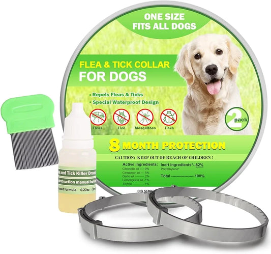Flea Collar for Dogs, Dog Flea Collar 8 Months Protection, Flea and Tick Collar for Dogs Small to Large Size, Flea Prevention for Dogs 2 Pack with Comb and Prevention Treatment Drop