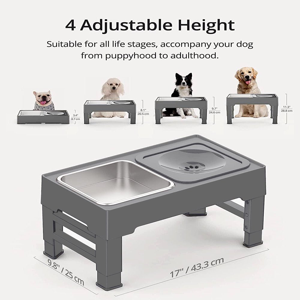 Elevated Dog Bowls for Large Dogs, Raised Dog Bowl Stand with No Spill Dog Water Bowl & Stainless Steel Dog Food Bowl, 4 Heights Adjustable for Small Medium Large Dogs and Pets