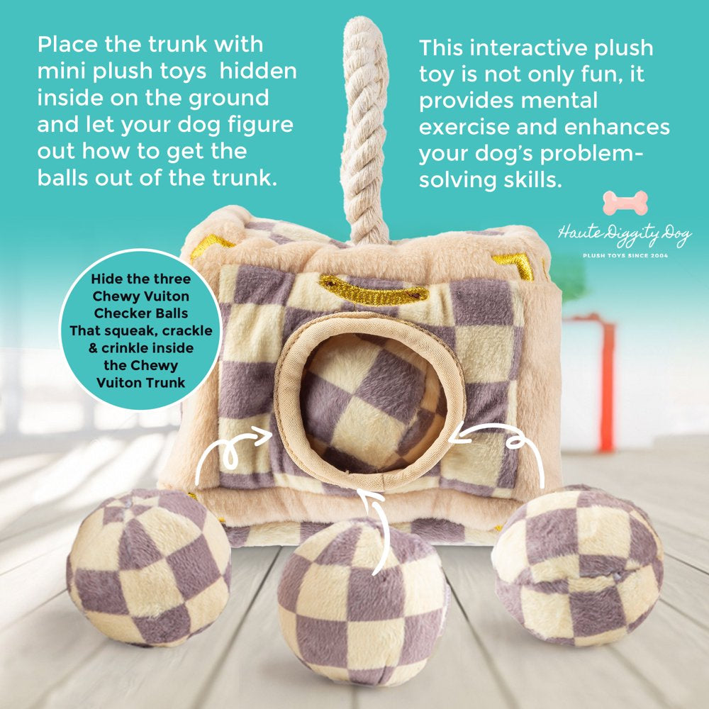 Chewy Vuiton Checker Collection – Soft Plush Designer Dog Toys with Squeaker and Fun, Unique, Parody Designs from Safe, Machine-Washable Materials for All Breeds & Sizes