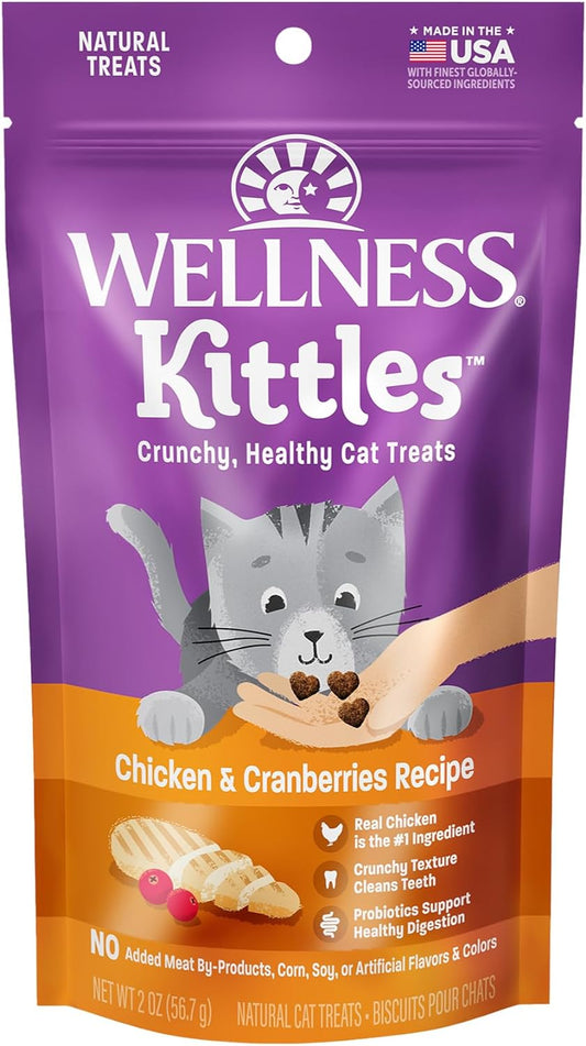 Wellness Kittles Crunchy Natural Grain Free Cat Treats, Chicken & Cranberry, 2-Ounce Bag