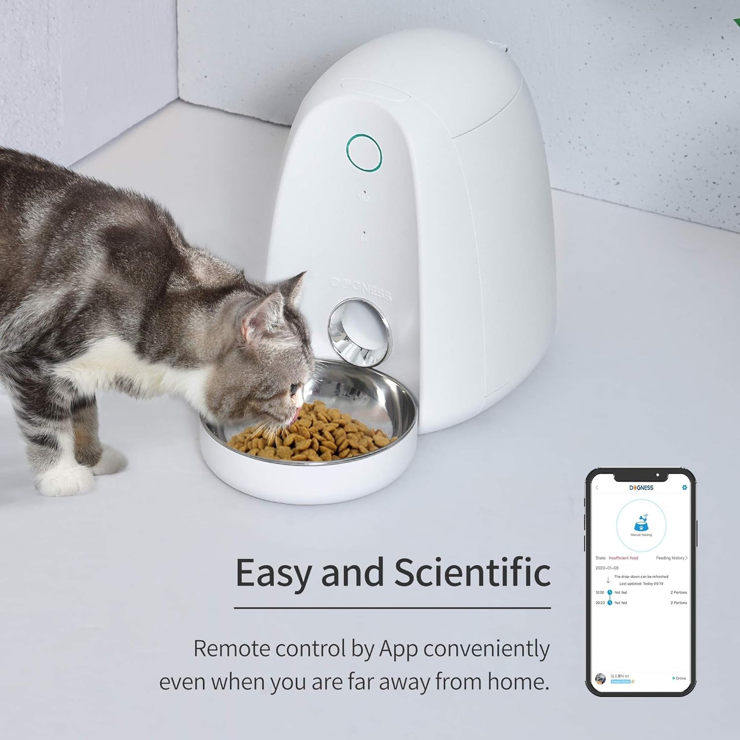 Automatic Cat Feeder with APP, Smart Feed Wifi Pet Feeder for Cat and Small Dog, Smartphone App Portion Control, Fresh Lock System Auto Food Dispenser(White)
