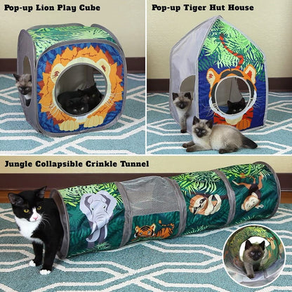Pop Open Jungle Combo,Collapsible Cat Cube, Play Kennel, Cat Bed, Tunnel, Cat Toys