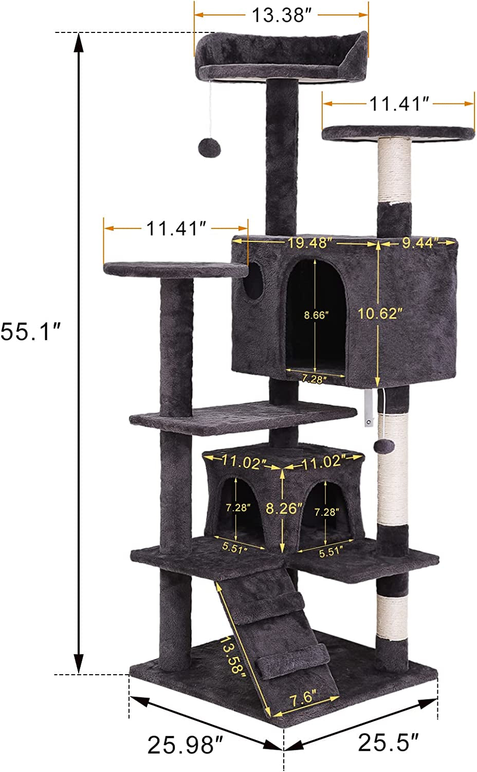 54In Cat Tree Tower for Indoor Cats Multi-Level Cat Condo Cat Bed Furniture with Scratching Post Kittens Activity Center