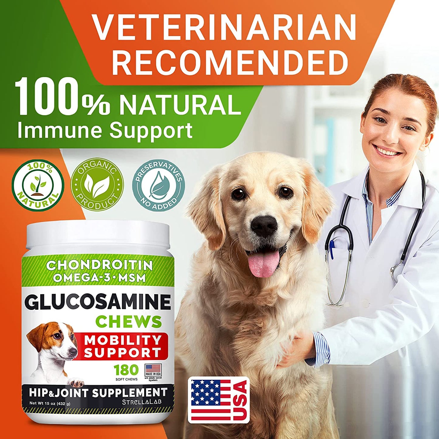 Glucosamine Treats for Dogs - Joint Supplement W/ Omega-3 Fish Oil Joint Pain Relief