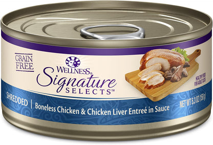 Wellness CORE Grain-Free Signature Selects Wet Cat Food, Natural Pet Food Made with Real Meat (Shredded Chicken & Chicken Liver, 5.3 Ounces, Pack of 12)