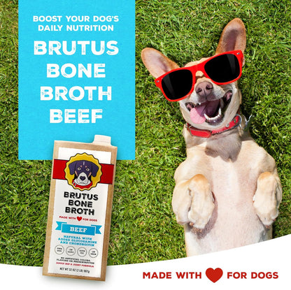 Beef Bone Broth for Dogs and Cats - All Natural Dog Bone Broth with Chondroitin Glucosamine & Turmeric -Human Grade Dog Food Toppers for Picky Eaters & Dry Food -Tasty & Nutritious- Pack of 2