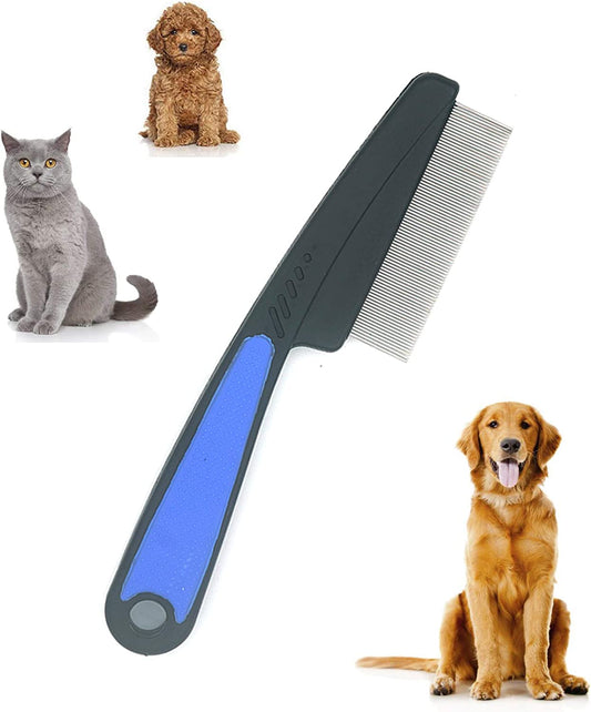 Flea Comb with Rubber Handle,Flea Comb for Dogs, Lice Combs,Tick Comb, Cat Flea Combs with Durable Teeth for Removing Tear Stains, Fleas, Dandruff, Lice by